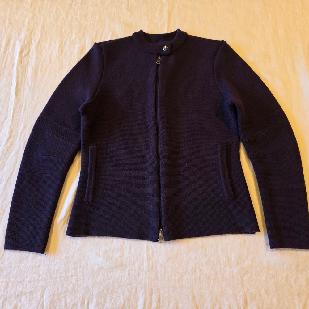 Etcetera Womens 100% Wool Full Zip Mock Neck Cardigan Jacket Purple Size S